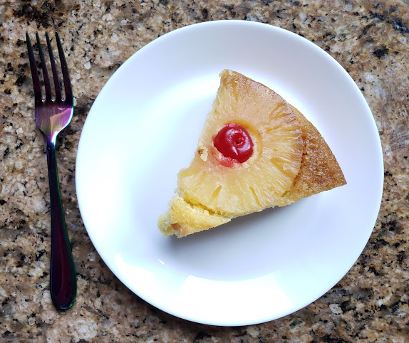 slice pineapple upside down cake